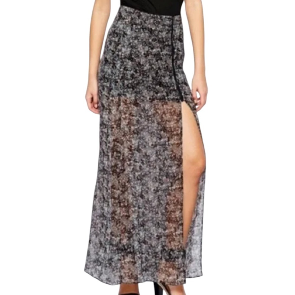 BCBG BCBGeneration CHIFFON PRINT MAXI SKIRT Mini Lined SUPER HIGH SPLIT Zipper 8